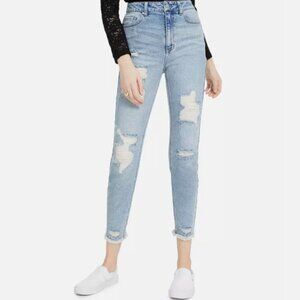 Tinseltown Distressed Mom Jeans Size 5 Light Wash Frayed Hem High Rise